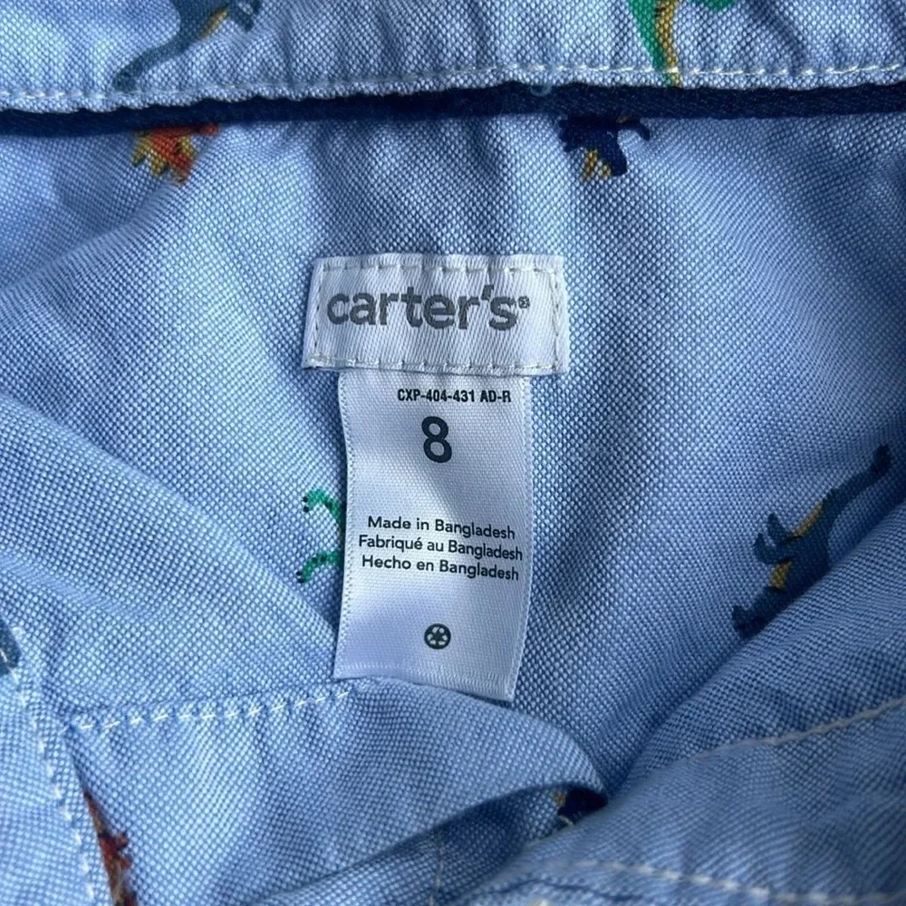Carter’s Boys Blue Knit w Dinosaur‎ Print Long Sleeve Button Front Shirt Size 8